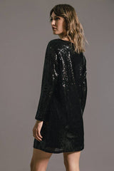 Lanidor - Schwarzes Paillettenkleid - U-Bootausschnitt - kurz