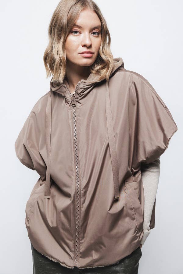 Lanidor - Wendeweste mit Kapuze & Kunstfell - Taupe