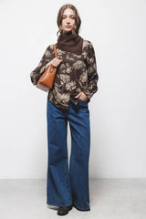 Lanidor Bluse aus Viskose mit floralem Muster in Schokobraun-Beige