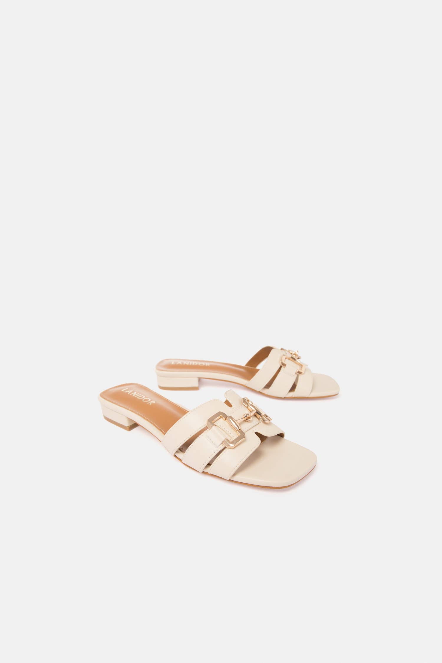 Lanidor Sandale "Elodie" Elegantes Mules - Goldene Details, creme