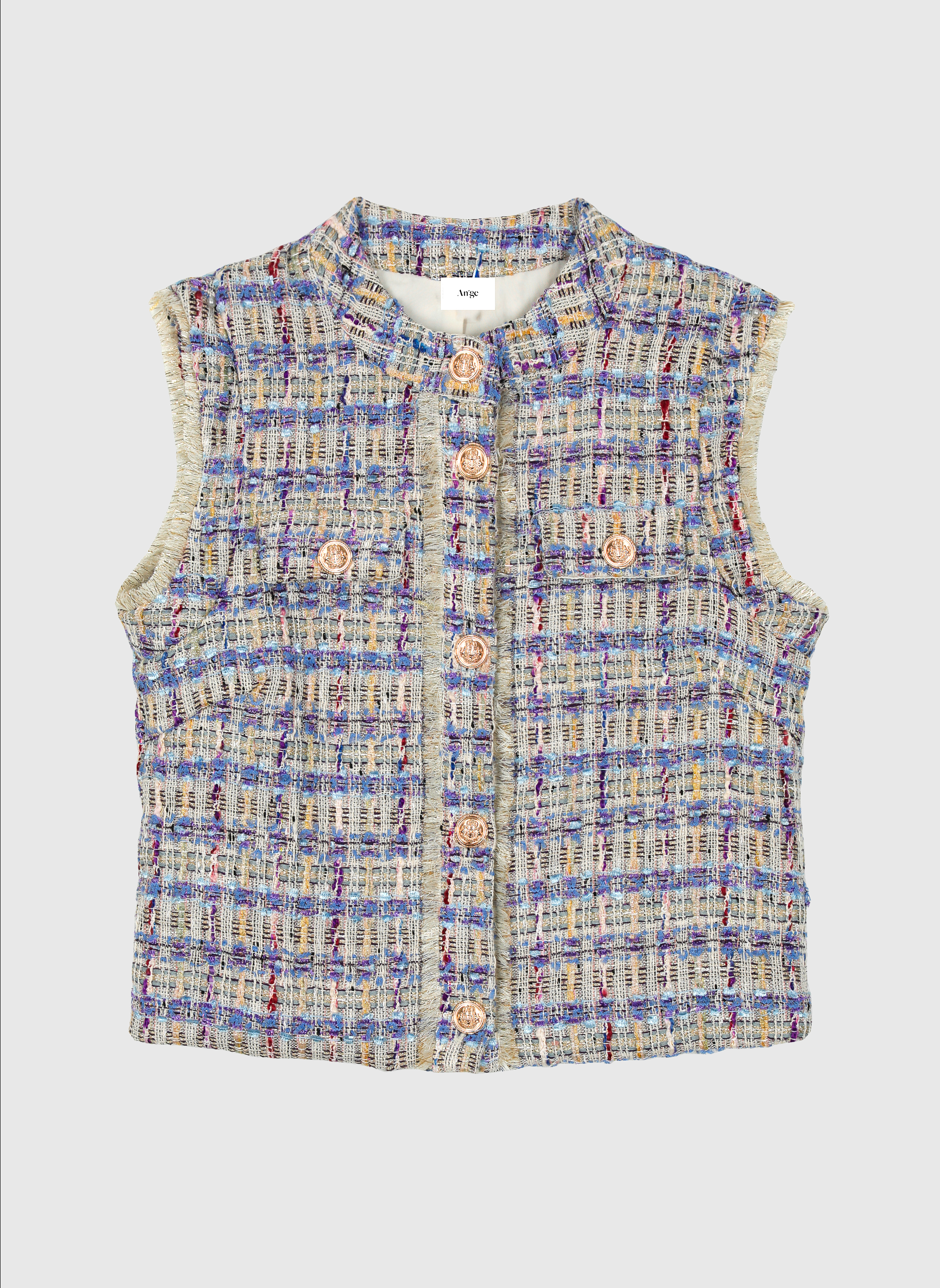 Ange Paris Tweed-Weste Avayana Blau Tailliert