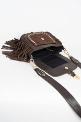 Piti Cuiti Umhängetasche aus Leder in Braun mit Fransen