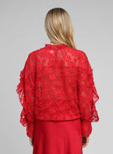 An'ge Paris Bluse Soely Rot - Jacquard-Semitransparent - Volant