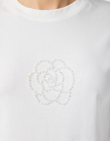 Leo & Ugo - T-Shirt "Carolina" in cremigem Weiß - Mit floralem Glitzerperlen-Design