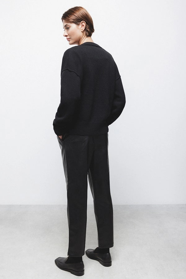 Lanidor - Schwarze Kunstlederhose mit elastischem Bund