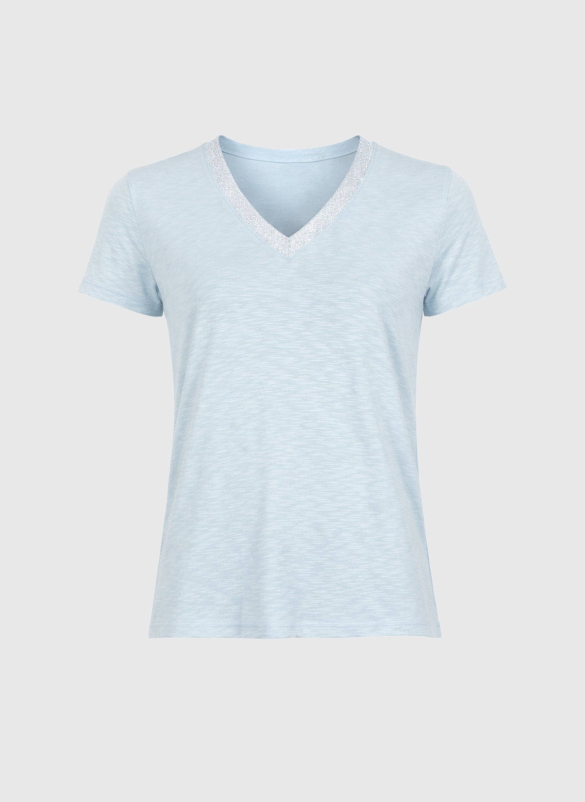 An'ge Paris T-Shirt Terry V-Ausschnitt - Himmelblau - Viskose