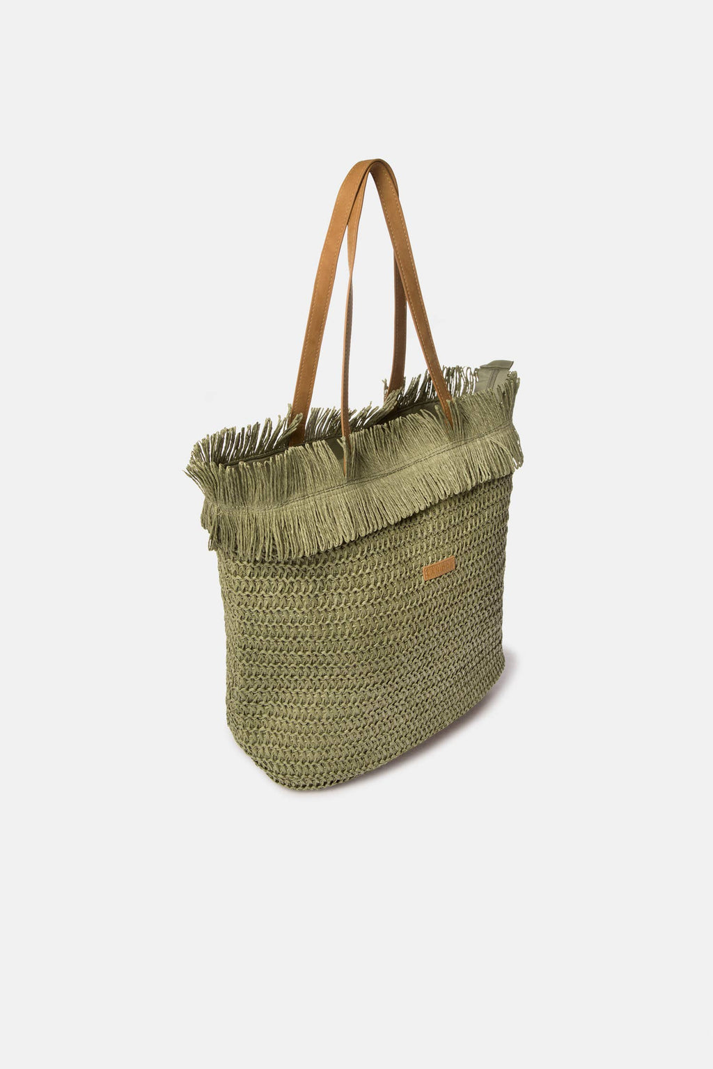 Lanidor Strandtasche mit Fransen -| Khaki| Papiergarn