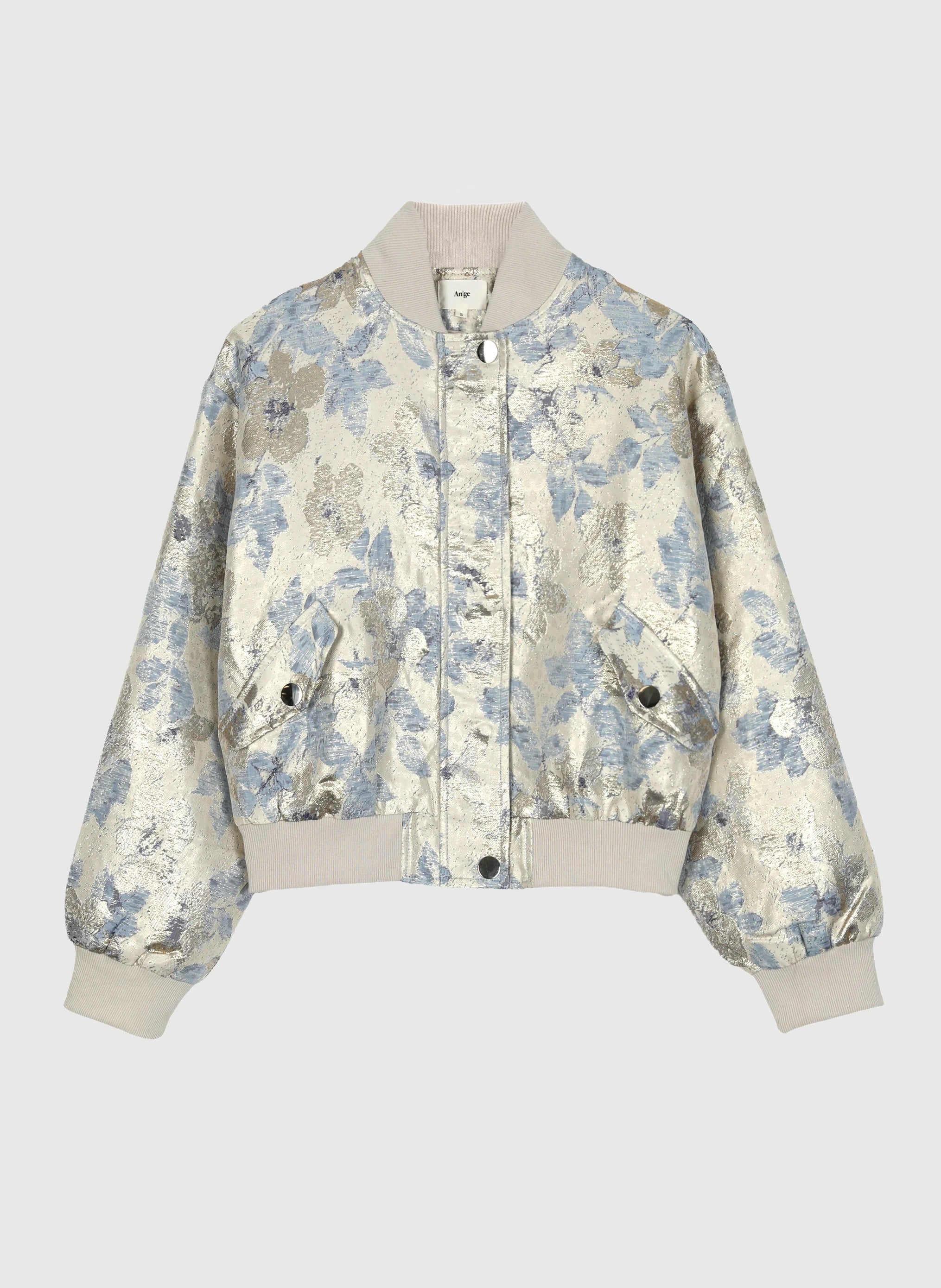 Ange Paris Jacke im Bomberstil Cassyani Brokat Silber glänzend Beige