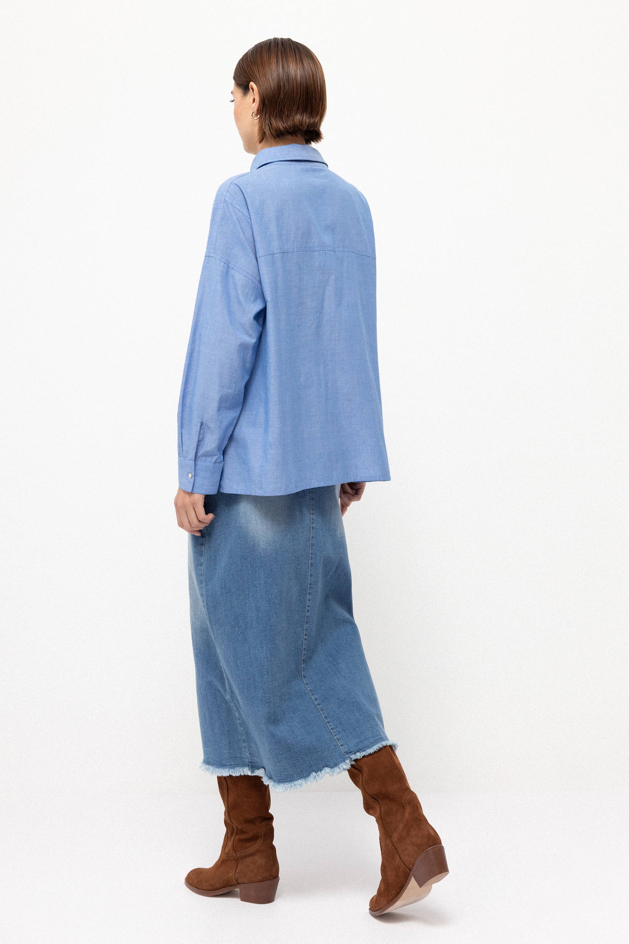 Lanidor Besticktes Hemd gerader Schnitt - Hellblau