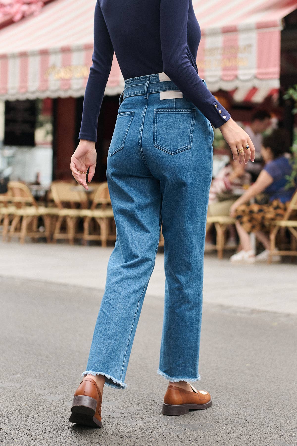 Nathael Paris Gerade Baumwolljeans mit Taillenriemen in Blau