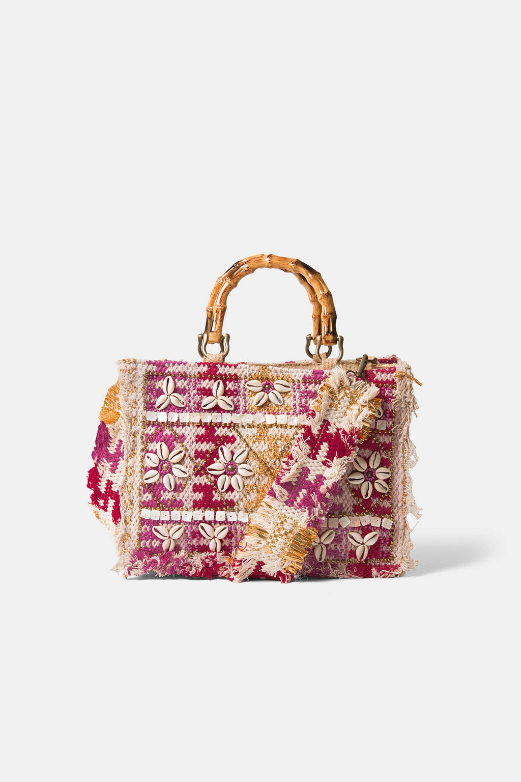 Lanidor Tasche mit Kaurimuscheln - Pink - Gold - Bohodetails