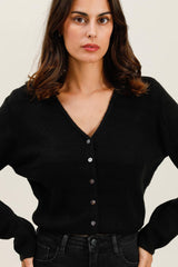 Cardigan "Mila" in Schwarz mit Perlmuttknöpfen - Choklate Paris