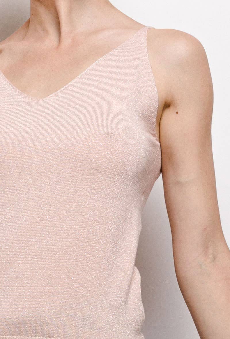 Choklate Paris Glänzendes Lurex-Top Rosa | Elegantes Lurex-Top mit schmalen Trägern