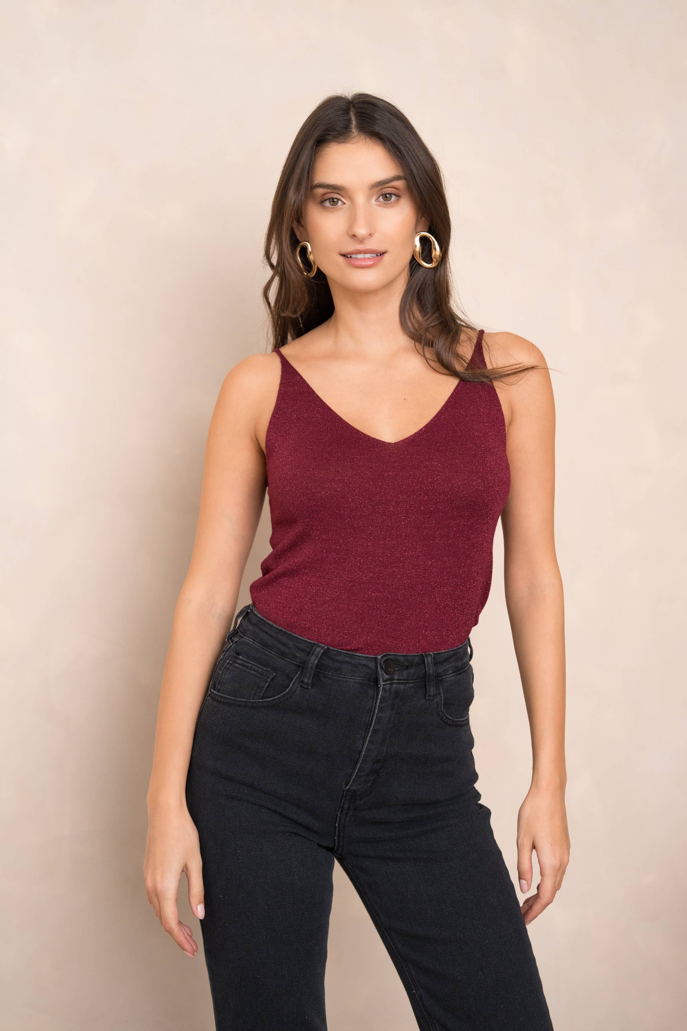 Glänzendes Lurex-Trägershirt - 8752: Beige / Eine Größe