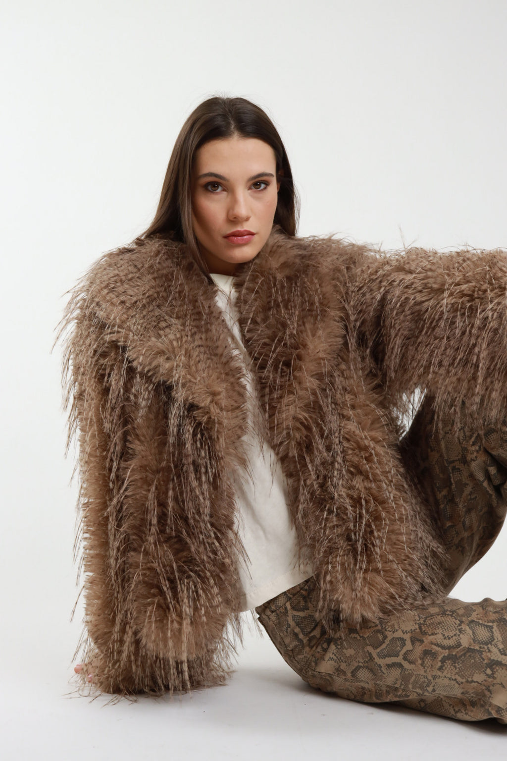 Susy Mix - Kunstfell - Jacke mit langem Flor - Cognac - Braun