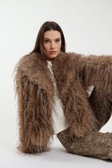 Susy Mix - Kunstfell - Jacke mit langem Flor - Cognac - Braun