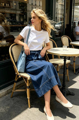 Ciminy Odile Dunkelblau Jeansrock in A-Linie mit Bindegürtel