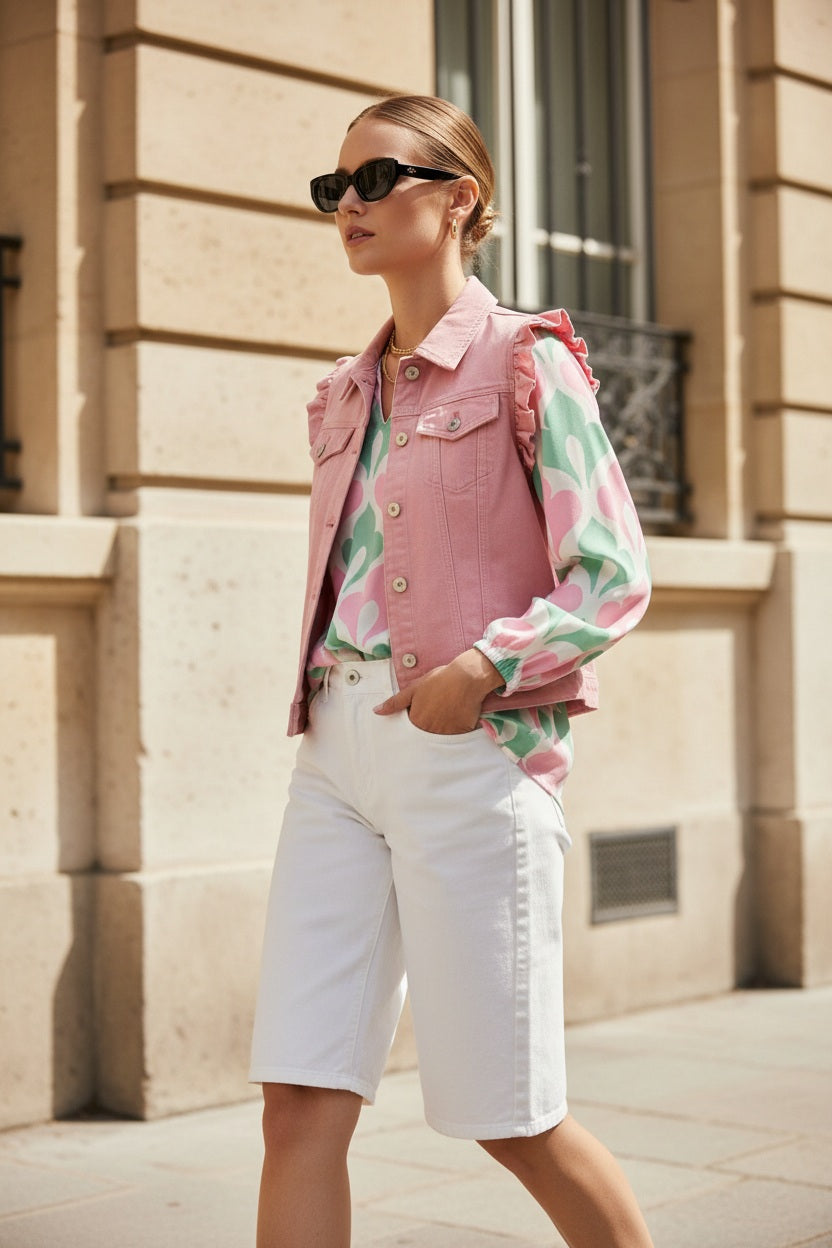 Ciminy Jeansweste "Zarina" Fuchsie mit Volants