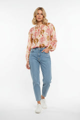 Minueto Fließende Bluse Augusta Floral Leopard - Print Beige