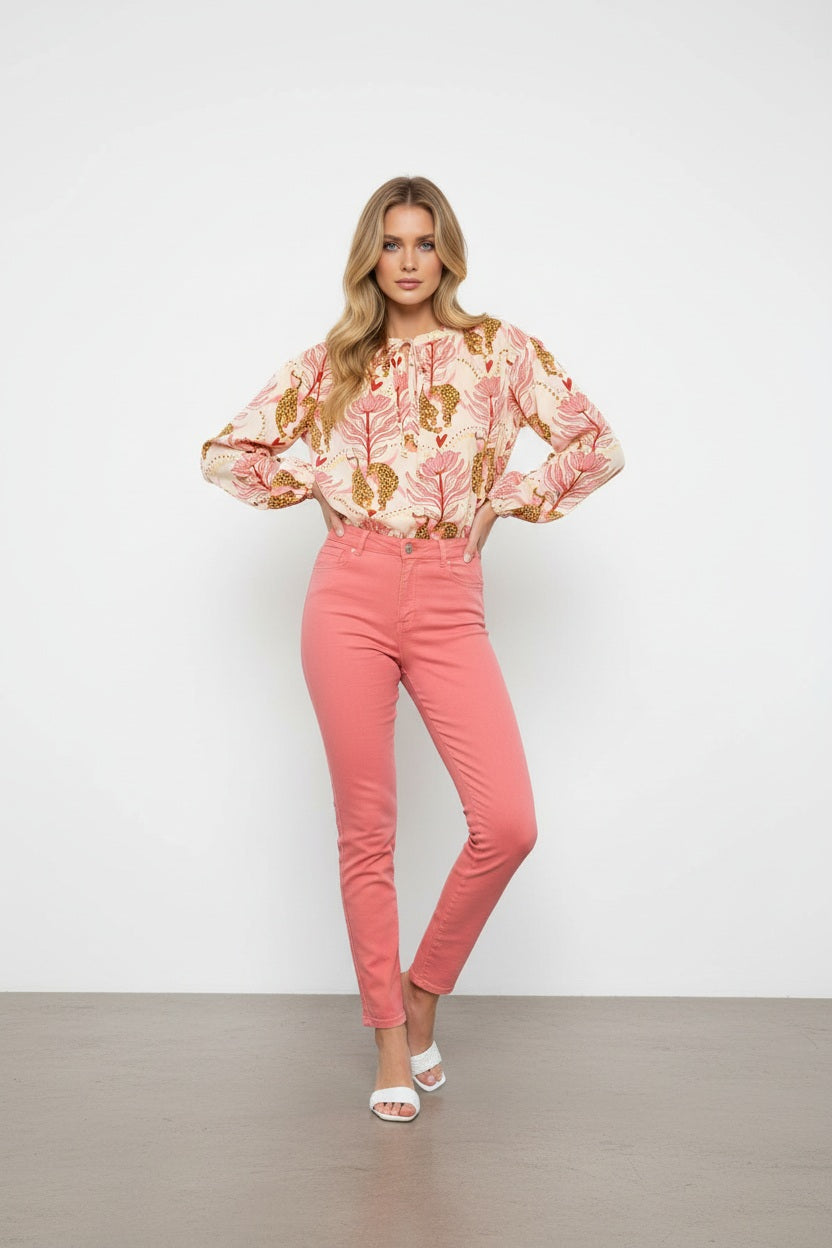 Minueto Fließende Bluse Augusta Floral Leopard - Print Beige