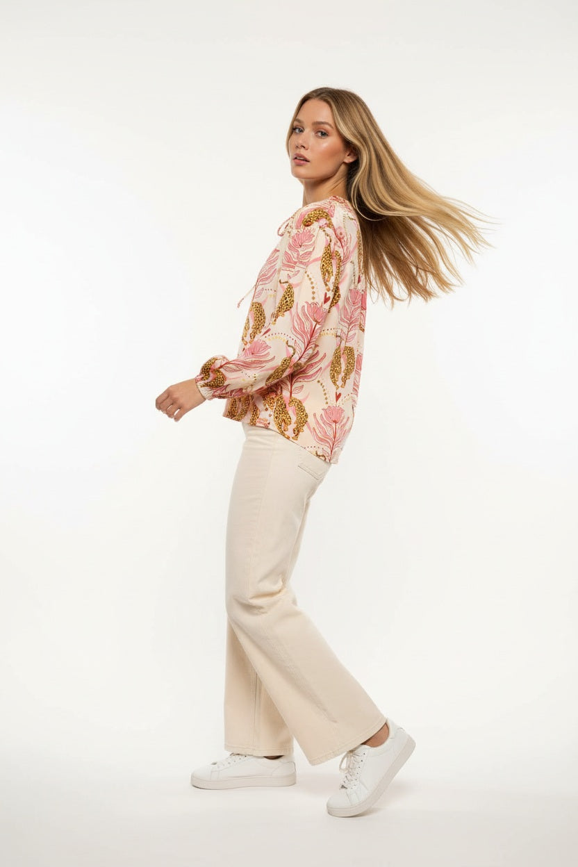 Minueto Fließende Bluse Augusta Floral Leopard - Print Beige