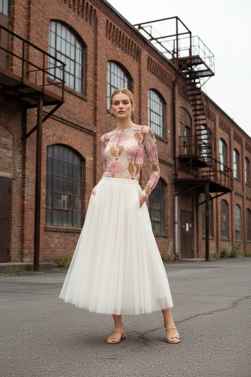 Minueto  Top mit Boho-Leopardenprint Beige semitransparent