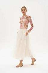 Minueto  Top mit Boho-Leopardenprint Beige semitransparent