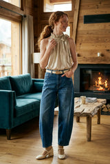 Choklate Paris Top Elisabeth mit Metallic-Schimmer und Bindeschleife in Ecru