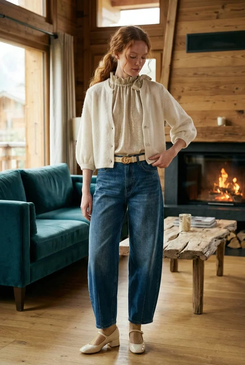 Choklate Paris Top Elisabeth mit Metallic-Schimmer und Bindeschleife in Ecru