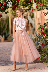 Choklate Paris Satin-Oberteil Elisabeth mit Schleife am Kragen Rosa