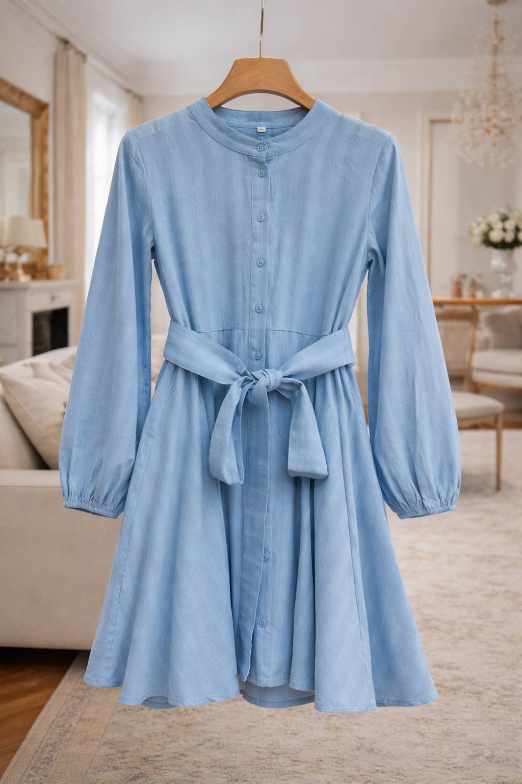 Choklate Paris Kleid Sonia Himmelblau aus Jacquard-Baumwolle