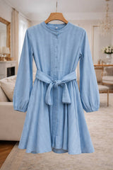 Choklate Paris Kleid Sonia Himmelblau aus Jacquard-Baumwolle