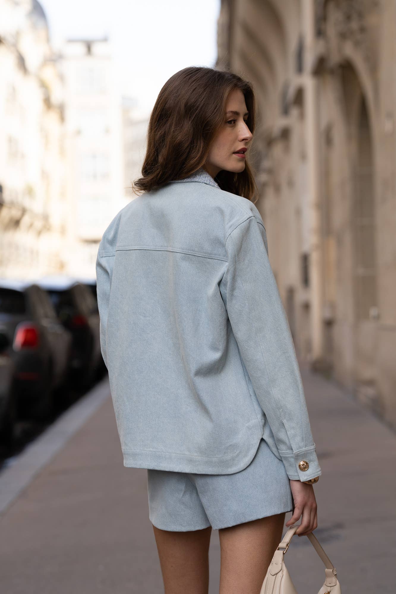 Choklate Paris Jeansjacke Thesse Hellblau mit Tweed-Details