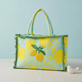 Isla Bonita by SIGRIS Tasche mit Zitronenprint & Perlenstickerei Gelb