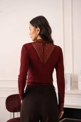 Louna Spitzenoberteil mit hohem Kragen - CK08522: Bordeaux / 2S-2M-2L