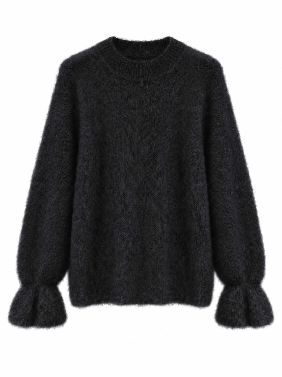 Hochwertiger Mohair-Pullover mit Volant-Ärmeln: Puder / Einheitsgröße