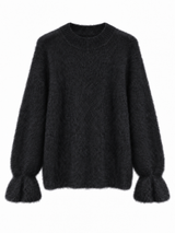 Hochwertiger Mohair-Pullover mit Volant-Ärmeln: Puder / Einheitsgröße