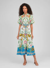 An'ge Paris Midikleid Odomina Florius Multico Blau 100% Baumwolle