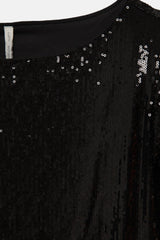 Lanidor - Schwarzes Paillettenkleid - U-Bootausschnitt - kurz