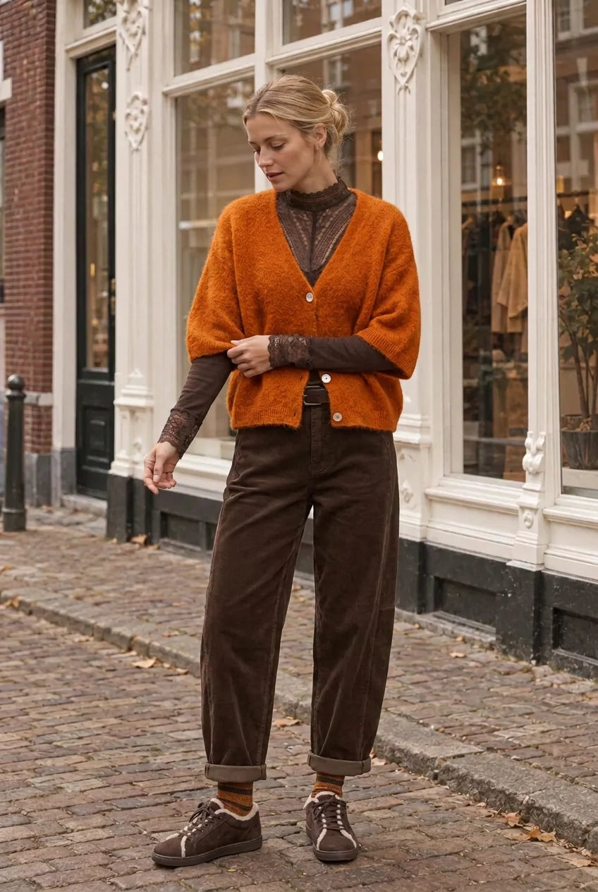 TAMBA Baby-Alpaka-Strickjacke mit Halbarm in Amber – Bernsteinorange
