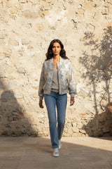 Ange Paris Jacke im Bomberstil Cassyani Brokat Silber glänzend Beige