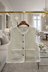 Choklate Paris Ärmellose Tweed-Weste Ecru