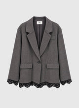 AN’GE Paris Blazer HANNABELLA in Grau mit schwarzer Spitze