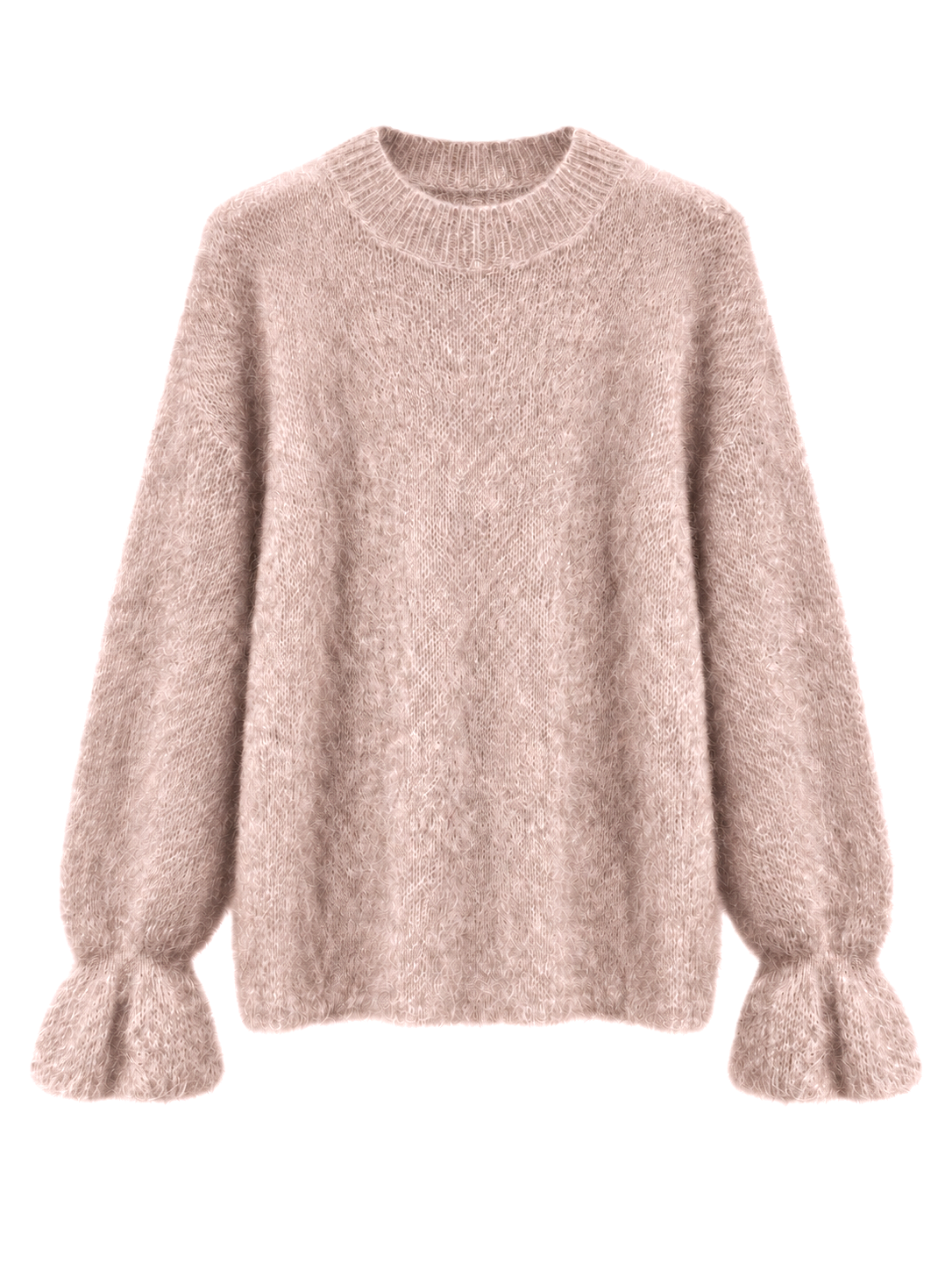 Hochwertiger Mohair-Pullover mit Volant-Ärmeln: Taupe / Einheitsgröße