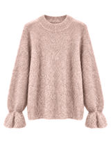 Hochwertiger Mohair-Pullover mit Volant-Ärmeln: Taupe / Einheitsgröße