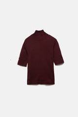 Lanidor - Feinstrick Pullover Turtle-Neck Bordeaux - Kurzarm