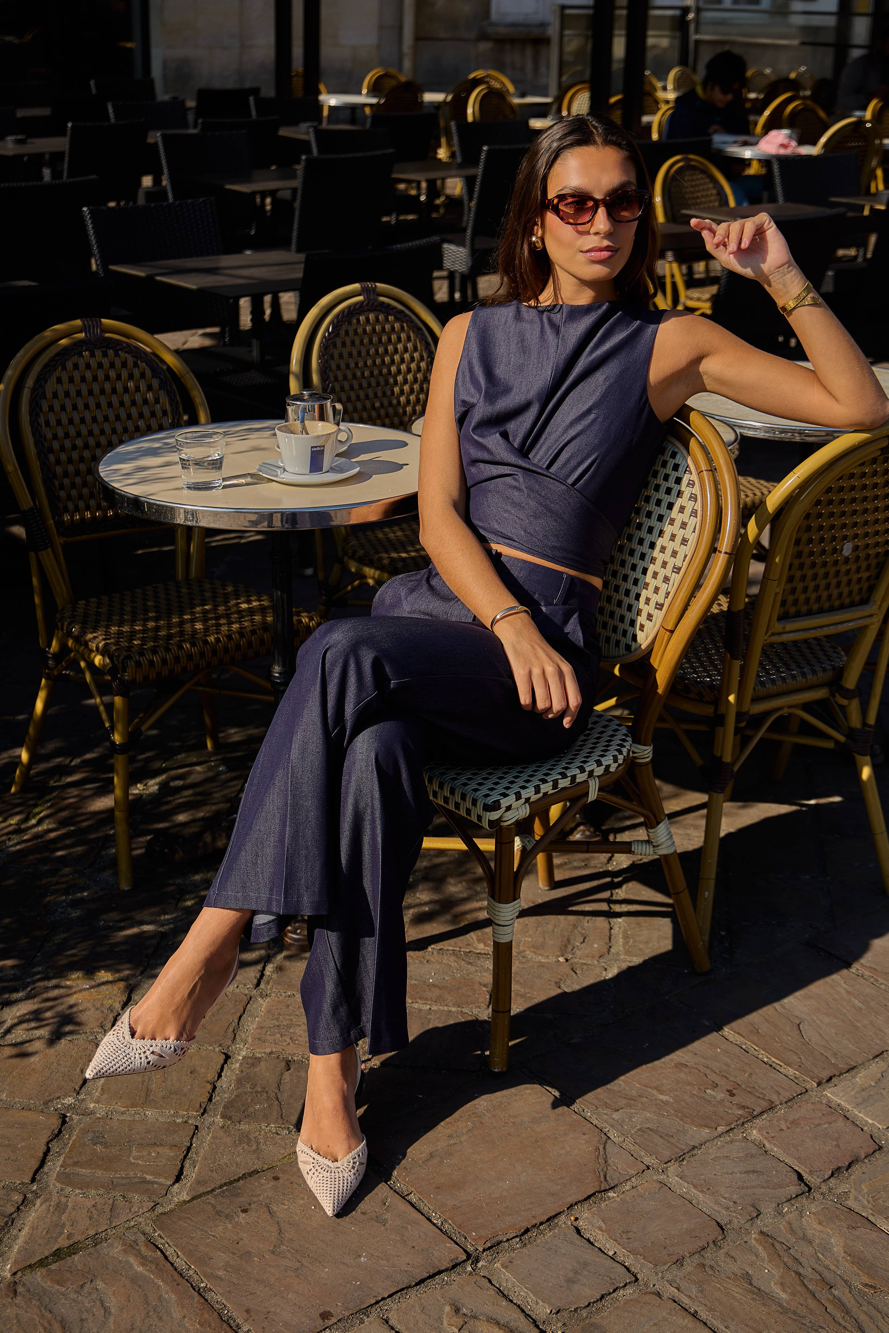 Lulumary Jeans-Top aus feinem fließendem Material Raw Denim Blue