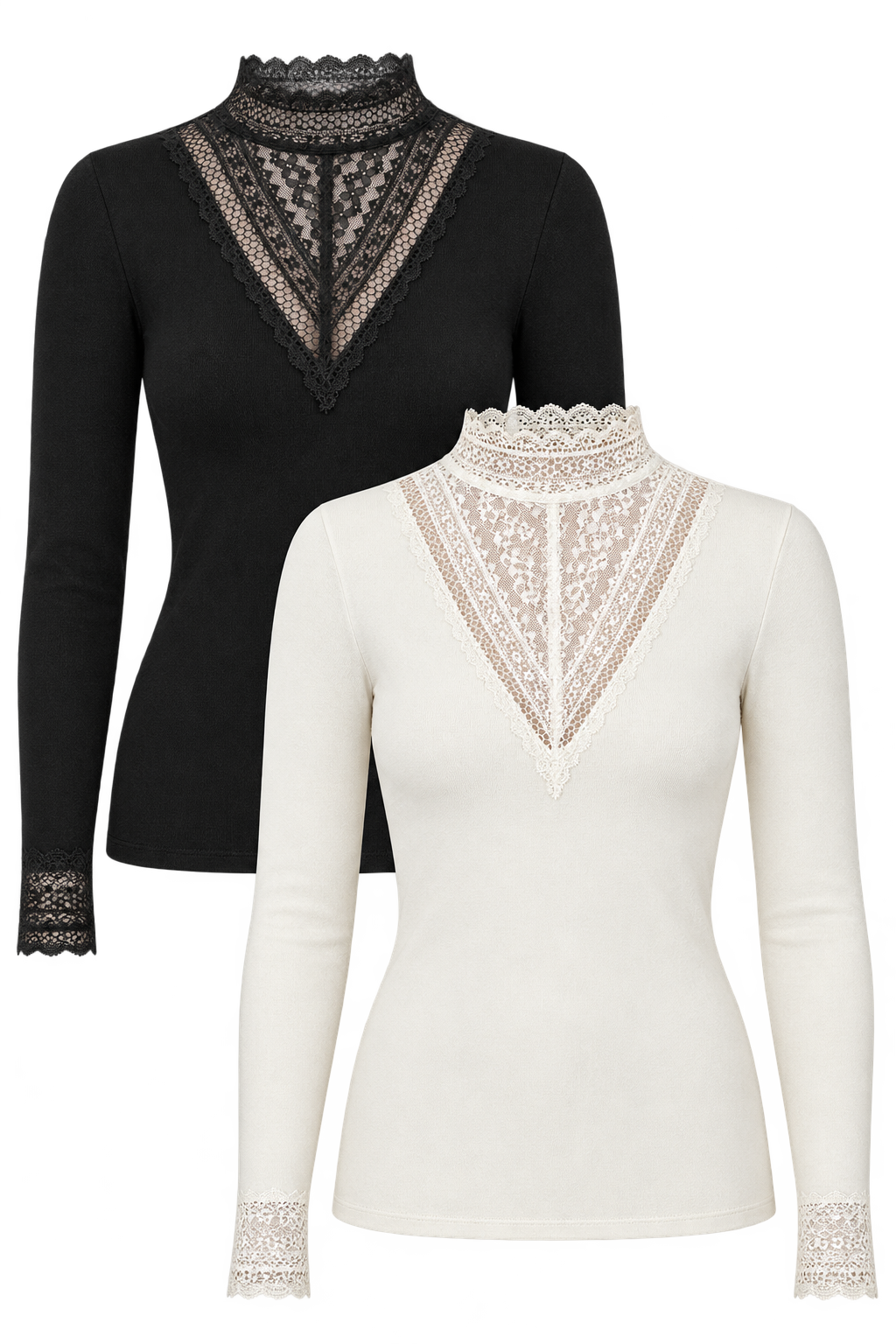 Freisteller beider Shirts, Schwarz hinten und Ecru vorne
