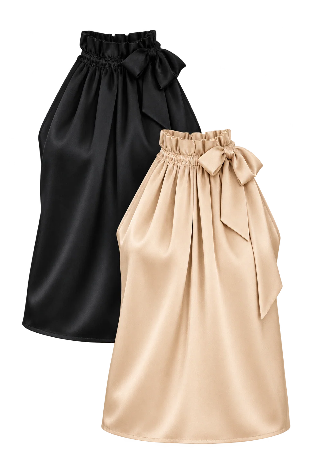 Choklate Paris Elisabeth Satin-Top-Set – Champagner & Schwarz