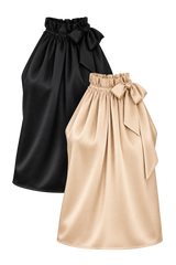 Choklate Paris Elisabeth Satin-Top-Set – Champagner & Schwarz